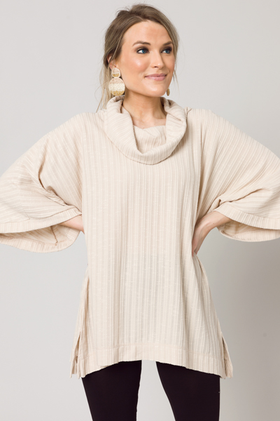 Taupe Ribbed Cowl Tunic