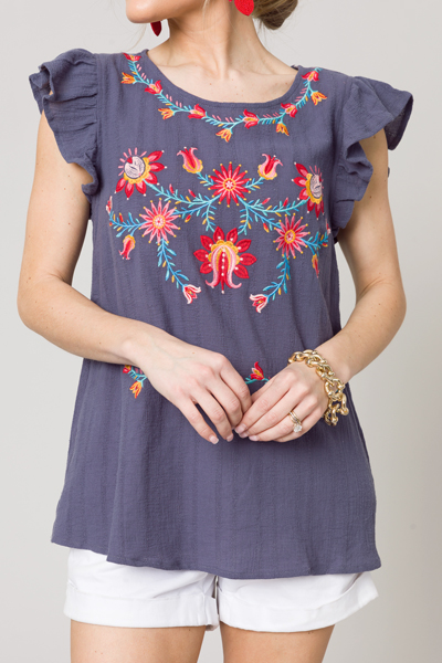 Robinson Embroidery Top, Charcoal