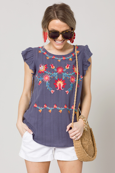 Robinson Embroidery Top, Charcoal