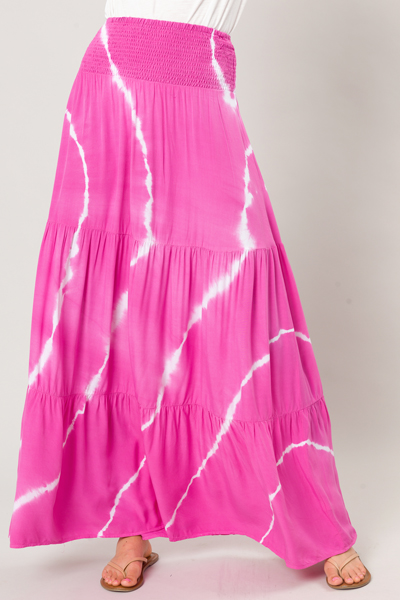 Tie Dye Maxi Skirt, Fuchsia