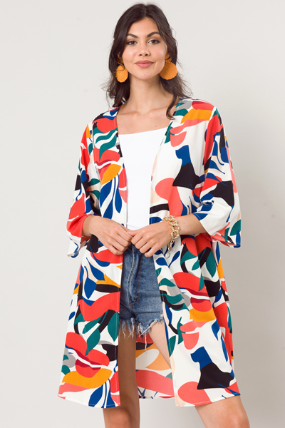 Mod Print Kimono, Off White