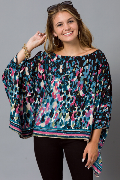 Painted Spots Poncho Top, Black