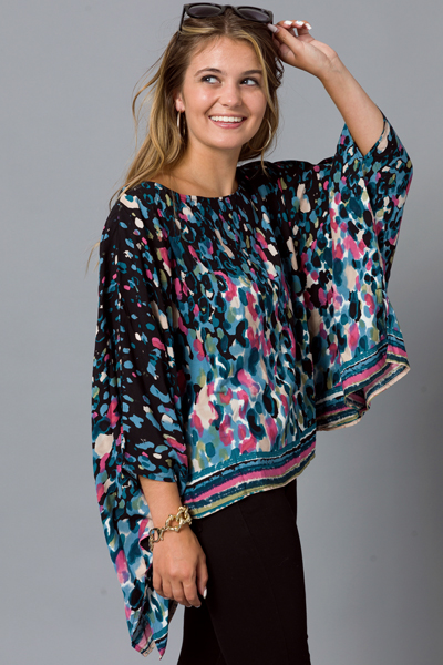 Painted Spots Poncho Top, Black