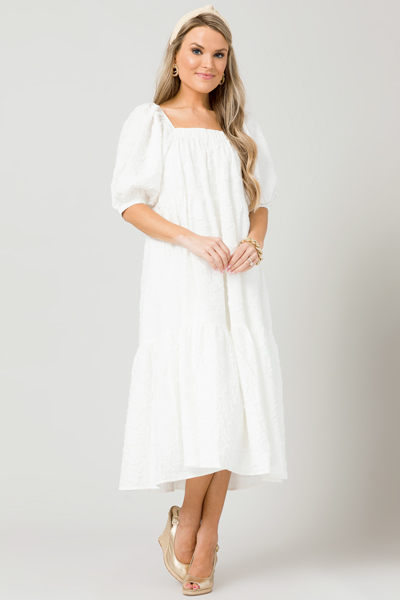Textured Belted Midi, White