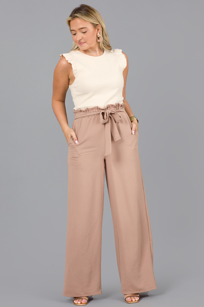 Adrianna Tie Front Pant, Taupe