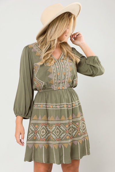 Shiloh Embroidery Dress, Green