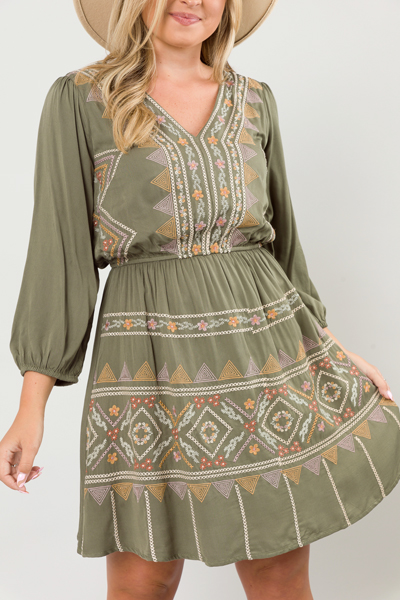 Shiloh Embroidery Dress, Green