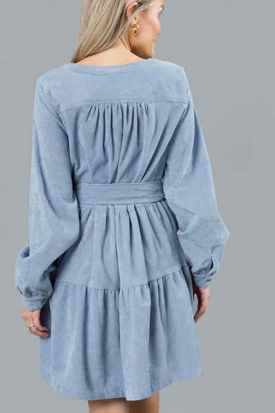 Belted Corduroy Dress, Dusty Blue