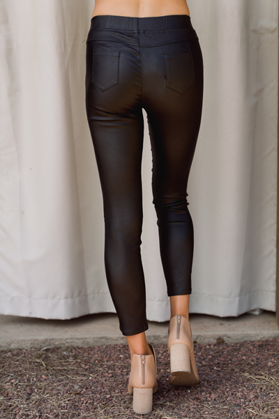Metallic Slim Pants, Shiny Black
