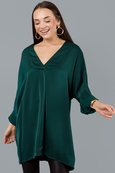 Double V Shirt Dress, Green 