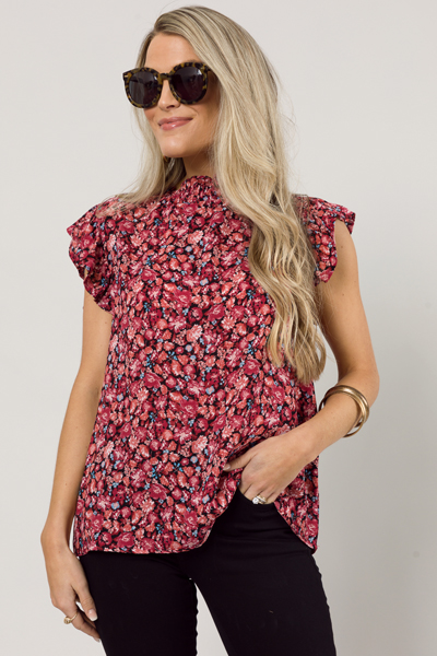 Woven Floral Blouse, Burgundy