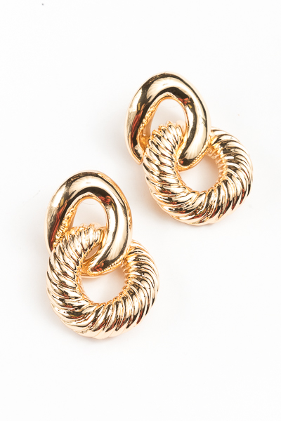 Textured Linked Earrings, Gold