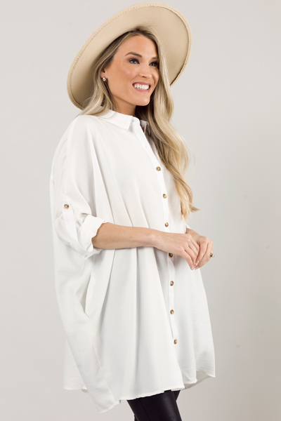 Tab Sleeve Button Frock, White