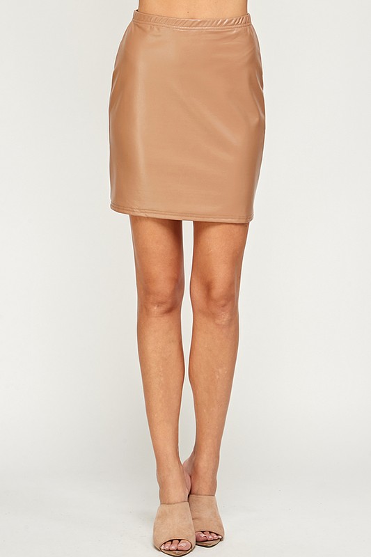 Pull on Leather Skirt, Tan