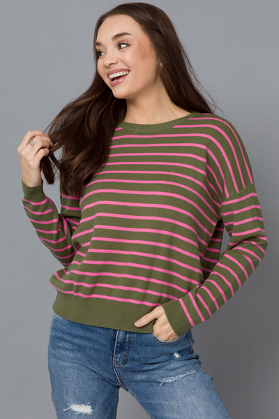 Donya Stripe Sweater, Olive