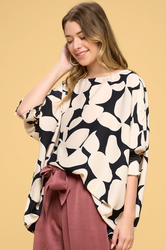 Oversize Printed Blouse, Navy