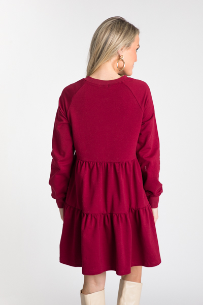 Tiered Sweatshirt Dress, Burgundy