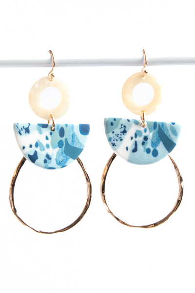 Clay & Circle Earrings, Blue