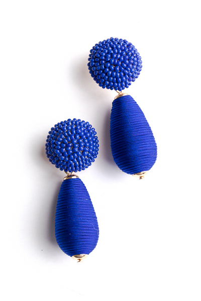 Thread Teardrop Bead Earrings, Cobalt