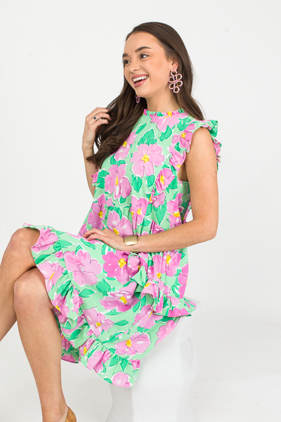 Painted Blooms Dress, Green