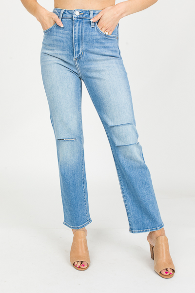 Knee Slit Straight Jeans, Light