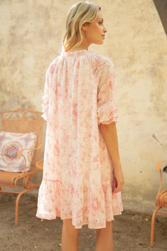 Embroidered Floral Dress, Pink