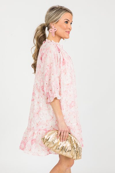Embroidered Floral Dress, Pink