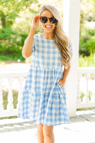 Checkered blue dress cheap