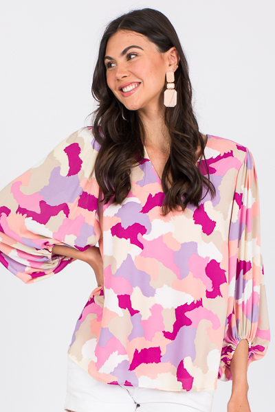 Necessary Bubble Blouse, Pink Abstract