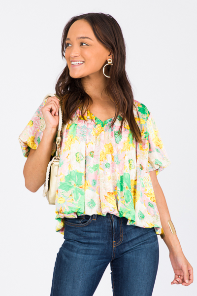 Blooming Bubble Blouse, Pink Green