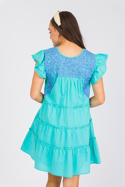 Emerson Embroidery Dress, Turquoise