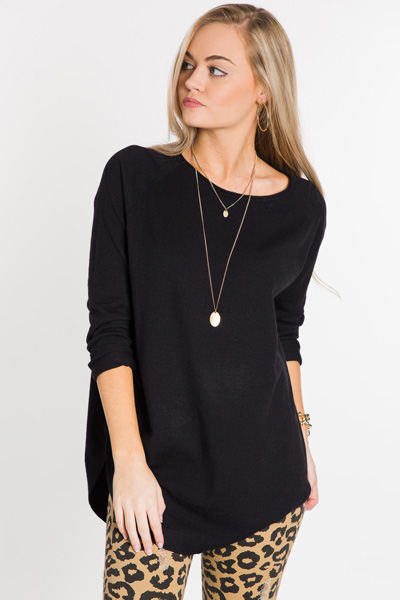 Scooped Bottom Sweater, Black