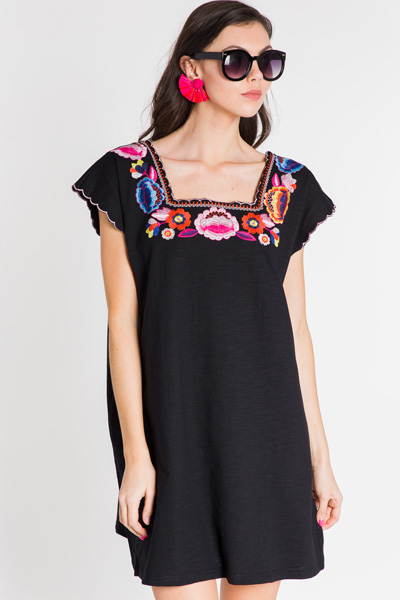 Square Neck Embroidery Shift