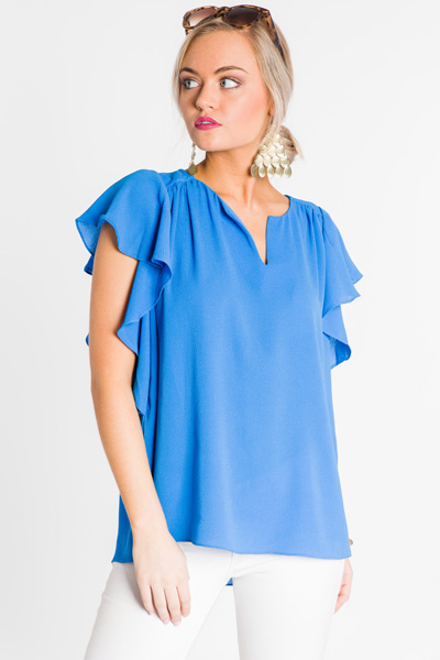 Ruffle Sleeve Split Neck Top