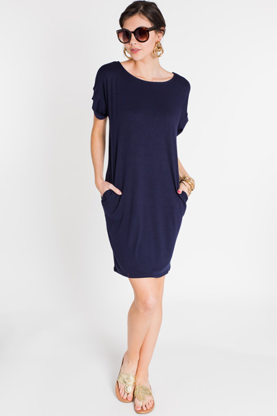 Rolled Sleeve T Shirt Dress, Navy