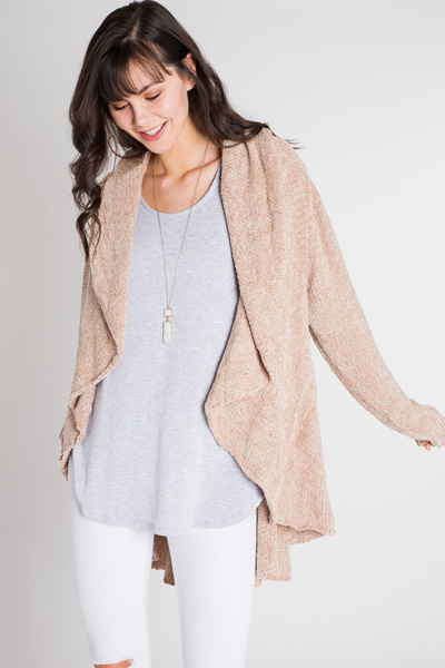 Waterfall Chenille Cardi, Taupe