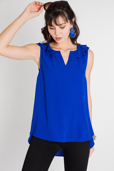 Ruffled Around Tank, Cobalt