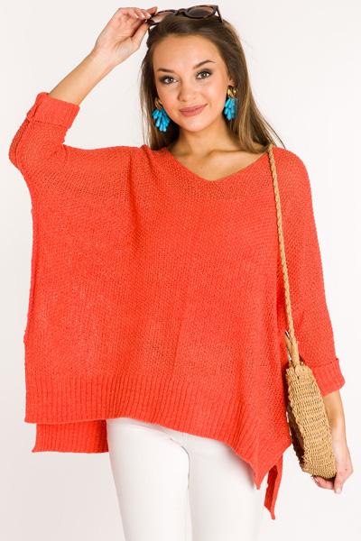 Folded Cuffs Sweater, Tomato