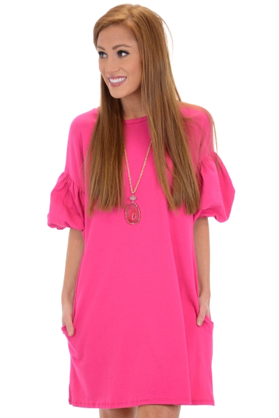 Bubble Sleeve Knit Frock, Fuchsia