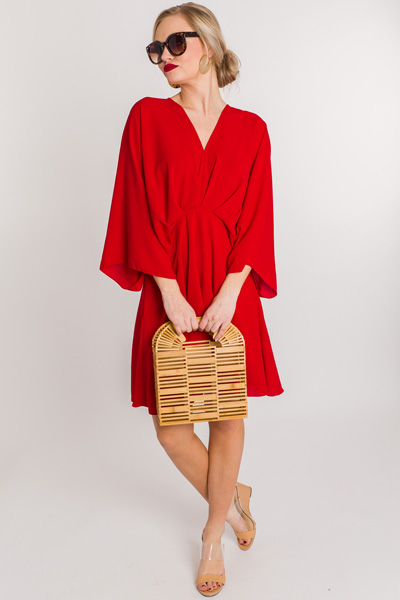 Pleated Kimono Dress, Red