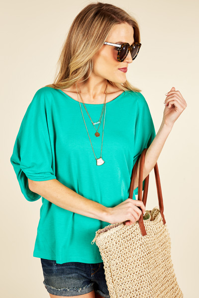 Gathered Sleeve Tee, Jade
