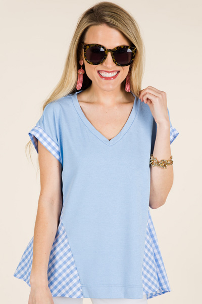 Gingham Top, Powder Blue