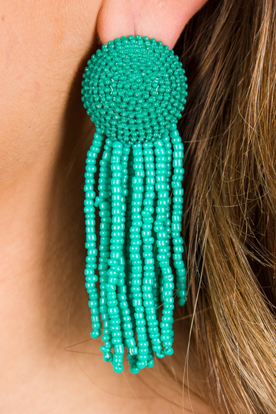 Disc and Fringe Earring, Turq