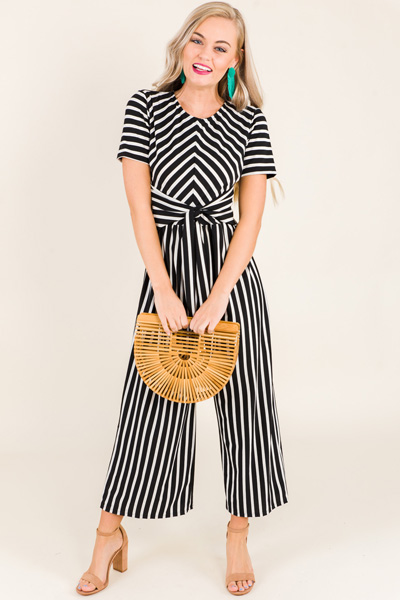 Tie Front Striped Jumpsuit