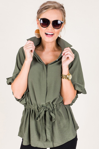 Drawstring Button Down, Army