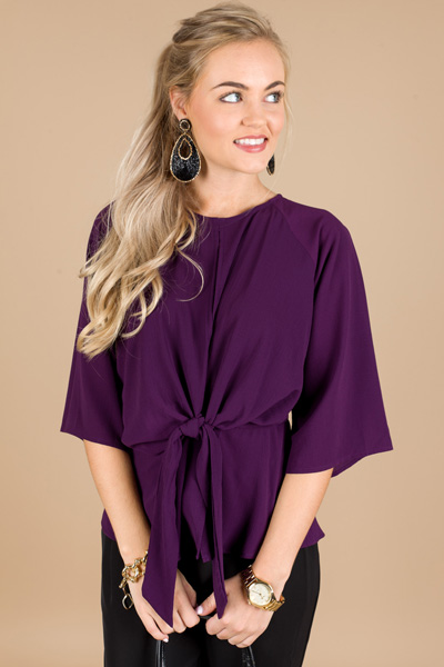 Knotted Crepe Blouse, Purple