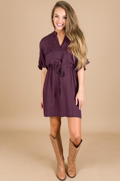 Ella Tie Waist Dress, Eggplant