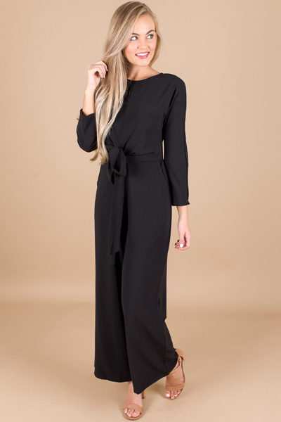 Jenna Tie Waist Jumpsuit, Black