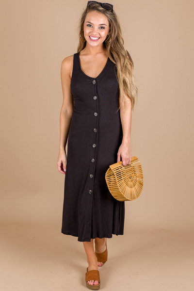 Button Front Midi, Black