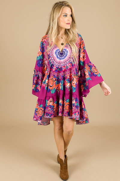 Meg Medallion Dress, Magenta